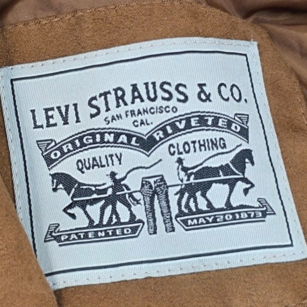 Levis Faux Suede Moto Jacket Womens Small Brown Asymmetrical Zip Biker Cognac O9 - Picture 2 of 16